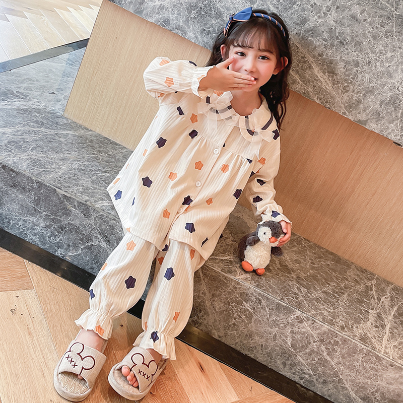 Children's pajamas autumn cotton long sleeve thin sweet princess style home clothing baby suit