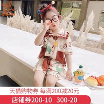 Childrens pajamas womens summer cotton set thin short-sleeved baby girl cartoon girl Summer home wear