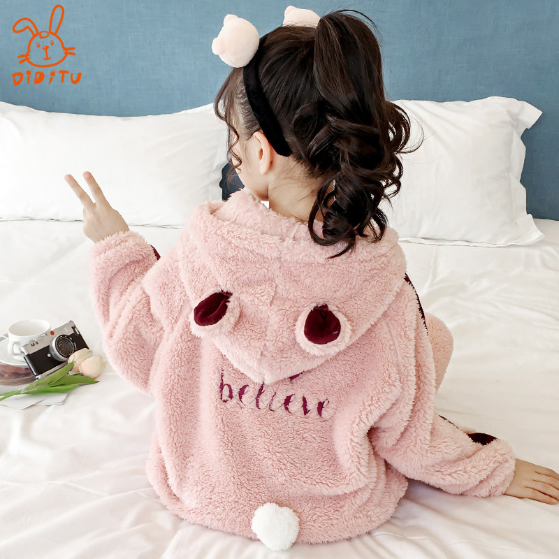 Children's Pajamas Woman Autumn Winter Coral Suede Flannel Thicken with CUHK Tong Baby Home Home Clothes Fever clothes