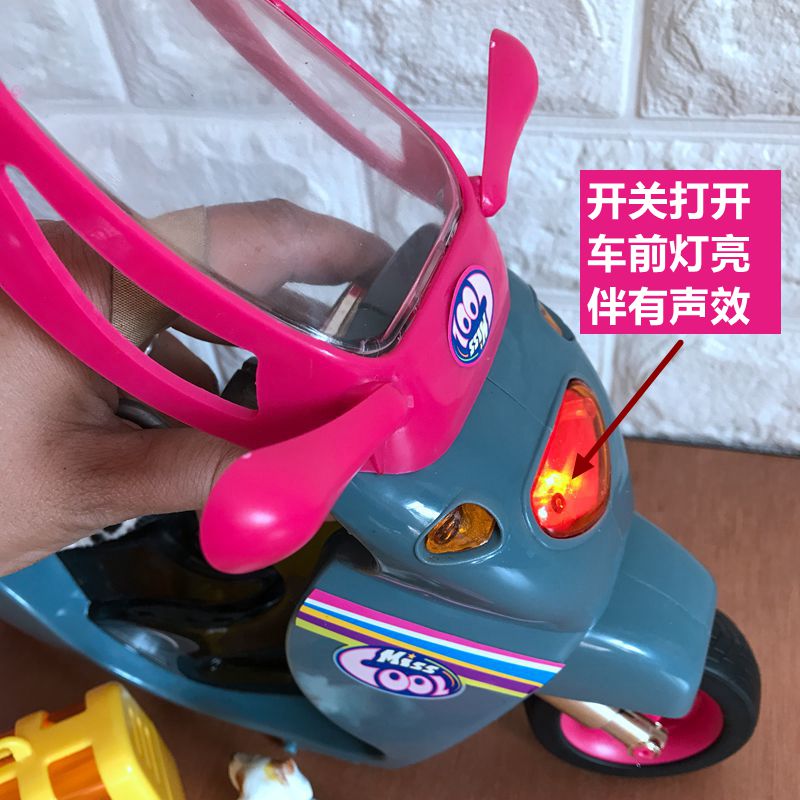 Barbie búp bê phụ kiện âm thanh và ánh sáng mô phỏng lớn xe máy trẻ em chơi nhà đồ chơi cô gái cảnh trang trí búp bê winx