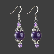 Серьги 素元 紫水晶耳环女韩国时尚ol潮耳饰耳坠原创复古手工礼品首饰品
