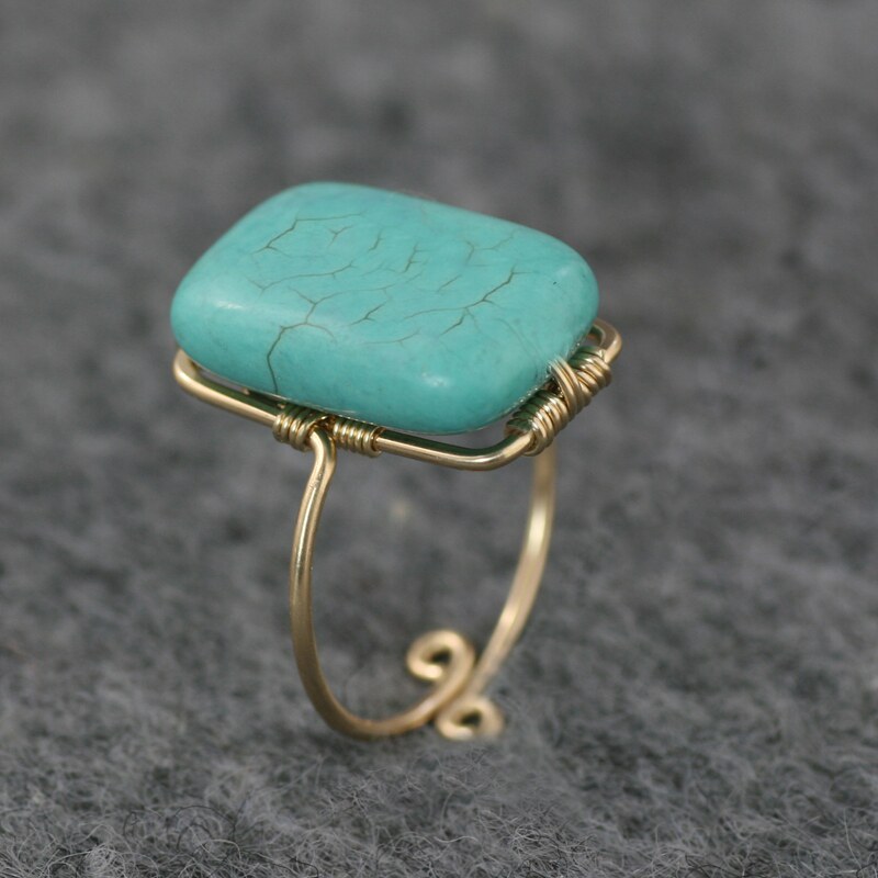 戒指/戒面 素元 绿松石方型造型食指装饰戒指女 原创设计欧美手工指环可订制 OTHER