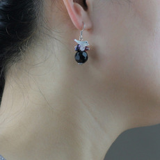 Серьги 素元黑色纯银水晶耳环韩国时尚ol手工水晶小鸟个性装饰耳坠包邮