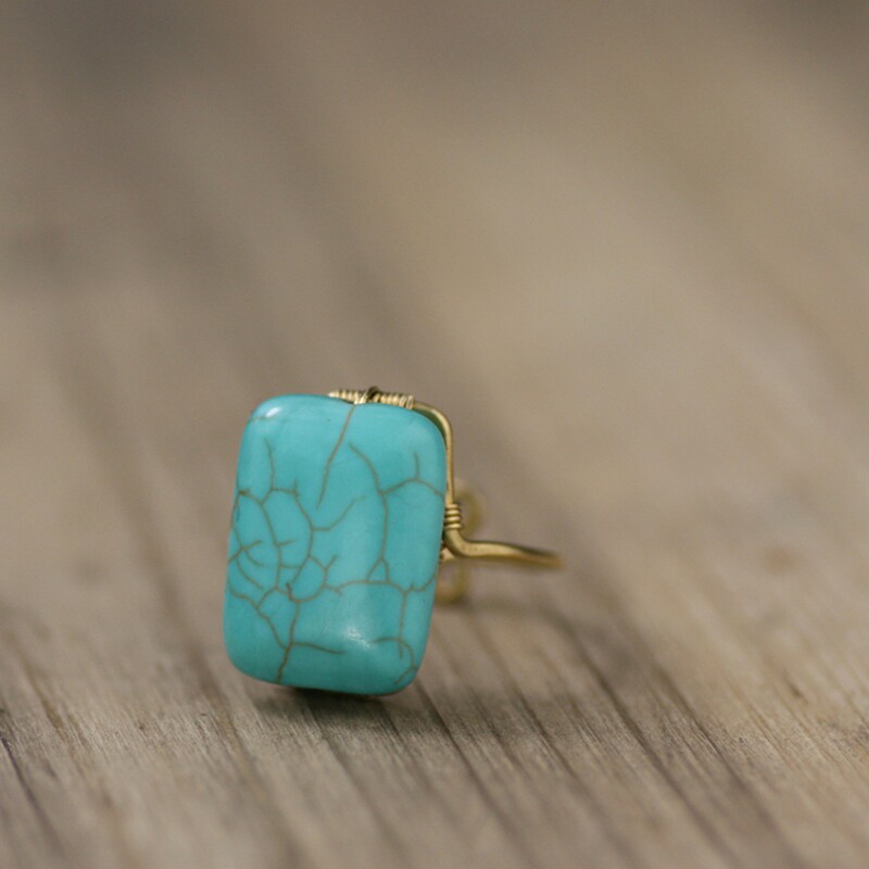 戒指/戒面 素元 绿松石方型造型食指装饰戒指女 原创设计欧美手工指环可订制 OTHER