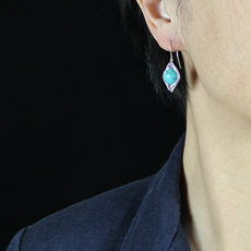 Серьги 素元 绿松石纯银耳环女韩国时尚个性白领百搭可订制14k包金首饰品