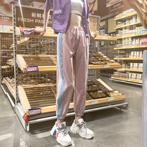 Ice silk sweatpants womens 2021 summer new thin loose bunch foot ins tide lantern nine-point quick-drying casual pants