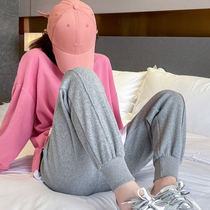 Gray sweatpants womens spring and autumn ins tide loose bunch feet thin long pants Korean version slim Joker Harlan pants