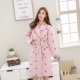 Váy ngủ nữ mùa đông dày cotton cộng với phân bón Áo choàng tắm XL cho nữ trung niên mặc đồ ngủ bằng vải bông cộng với nam dài pijama nam
