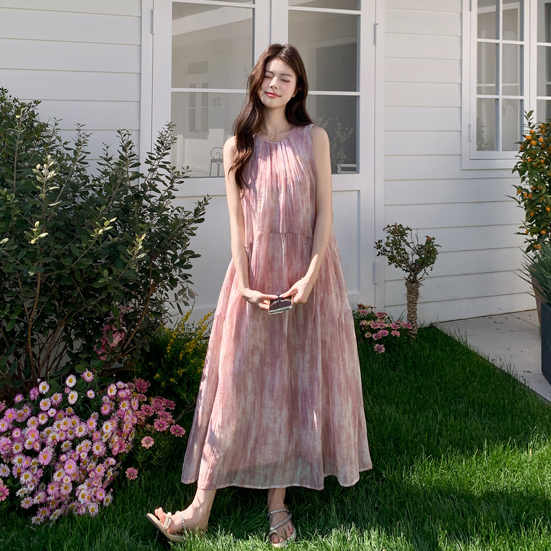 Beautiful and Super Pretty Dress, New Spring and Summer Style, Pink Gradient Round Neck, Sleeveless, Multi-Layered, Loose Mid-Length Cake Dress Beautiful and Super Pretty Dress, New Spring and Summer Style, Pink Gradient Round Neck, Sleeveless, Multi-Layered, Loose Mid-Length Cake Dress