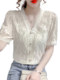 Summer Chiffon Blouse for Women 2025 New Style Elegant Short-Sleeve Lace Top Fashionable Chic Blouse Trendy