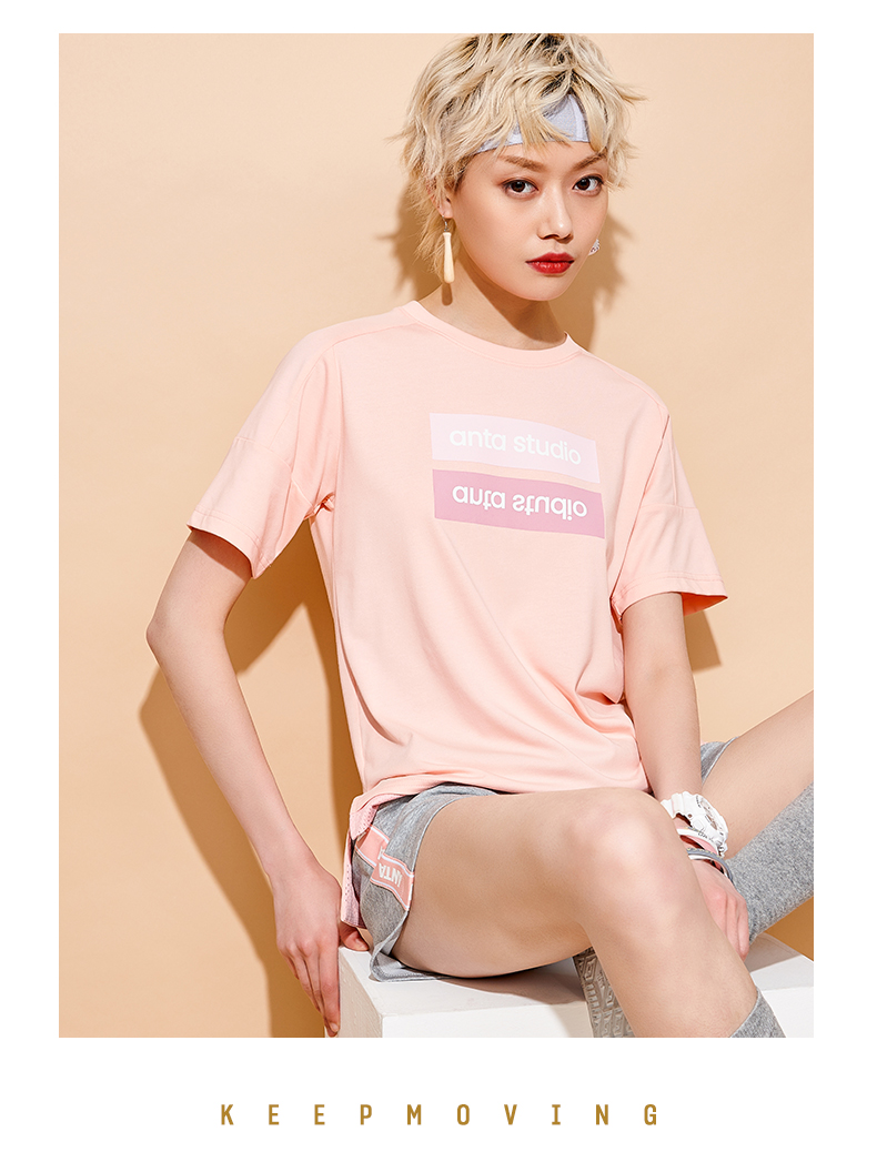 Anta trang web chính thức hàng đầu áo thun nữ tay ngắn 2019 hè mới in chữ thể thao ngắn tay đan ngắn T nữ - Áo phông thể thao áo thun the thao nữ