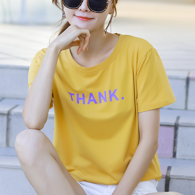 Cotton 2020 mới mùa hè t-shirt của phụ nữ phụ nữ ngắn tay của Hồng Kông phong cách đơn giản thư-in Hồng Kông gió ins của phụ nữ quần áo triều