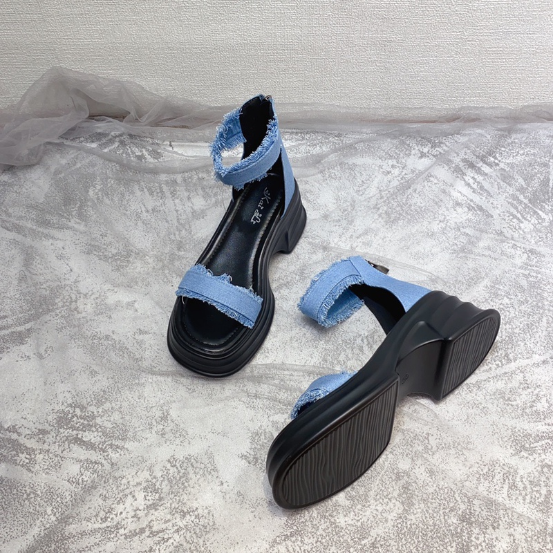 2023 Summer Height-Increasing Versatile Thick-Soled High-Heeled Shoes with Back Zipper, Waterproof Platform, Roman Denim Fashion Chunky Heel Sandals for Women 2023 Summer Height-Increasing Versatile Thick-Soled High-Heeled Shoes with Back Zipper, Waterproof Platform, Roman Denim Fashion Chunky Heel Sandals for Women