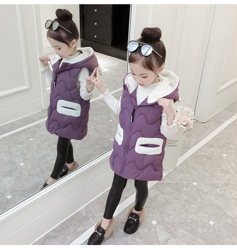 Áo vest nữ mùa thu đông 2018 phiên bản mới của Hàn Quốc cho bé xuống vest cotton trong phần dài bên ngoài mặc vest mùa đông dày áo gile cho bé gái 7 tuổi