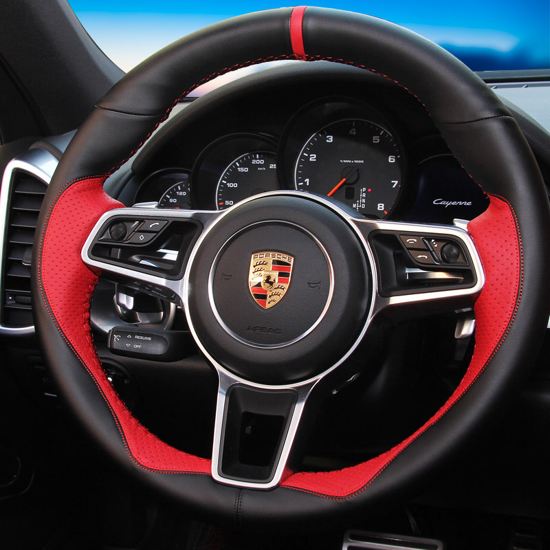 Porsche macan Panamera Handlebar Cover Cayenne Cayenne Hand-stitched Steering Wheel Cover Genuine Leather