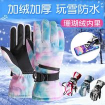 Glove Winter plus velvet graffiti waterproof cold-proof wind-proof cold-resistant riding motorcycle waterproof touch screen lovers ski gloves