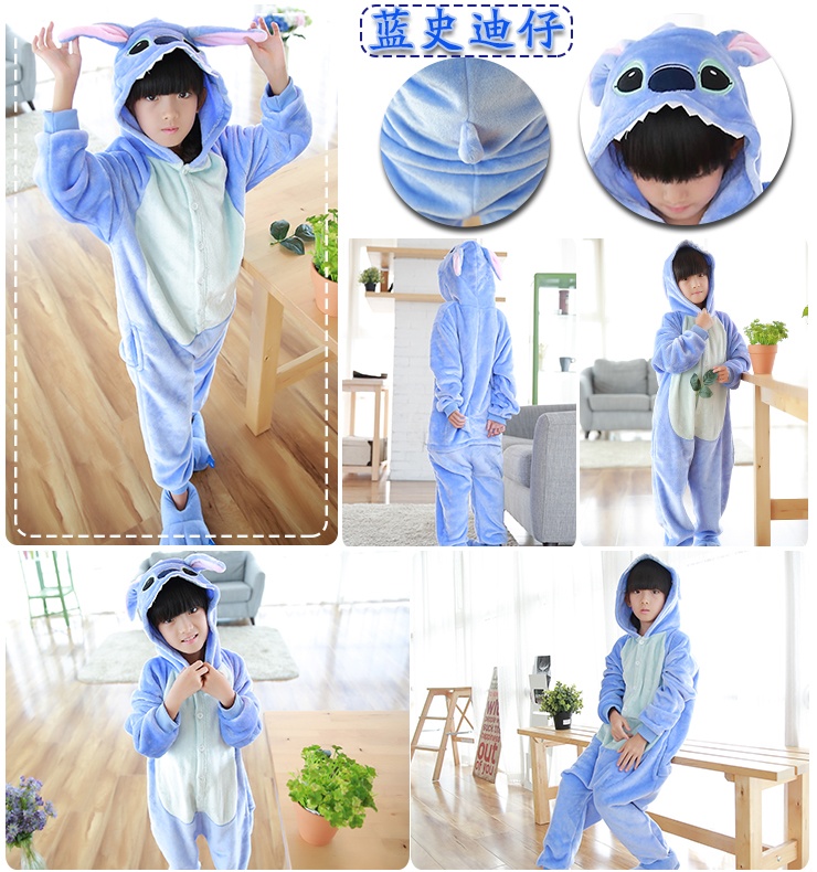 Trẻ em flannel bé trai và bé gái Pikachu phim hoạt hình khủng long động vật bộ đồ ngủ liền kề mùa thu và mùa đông áo khoác liền quần hình thú