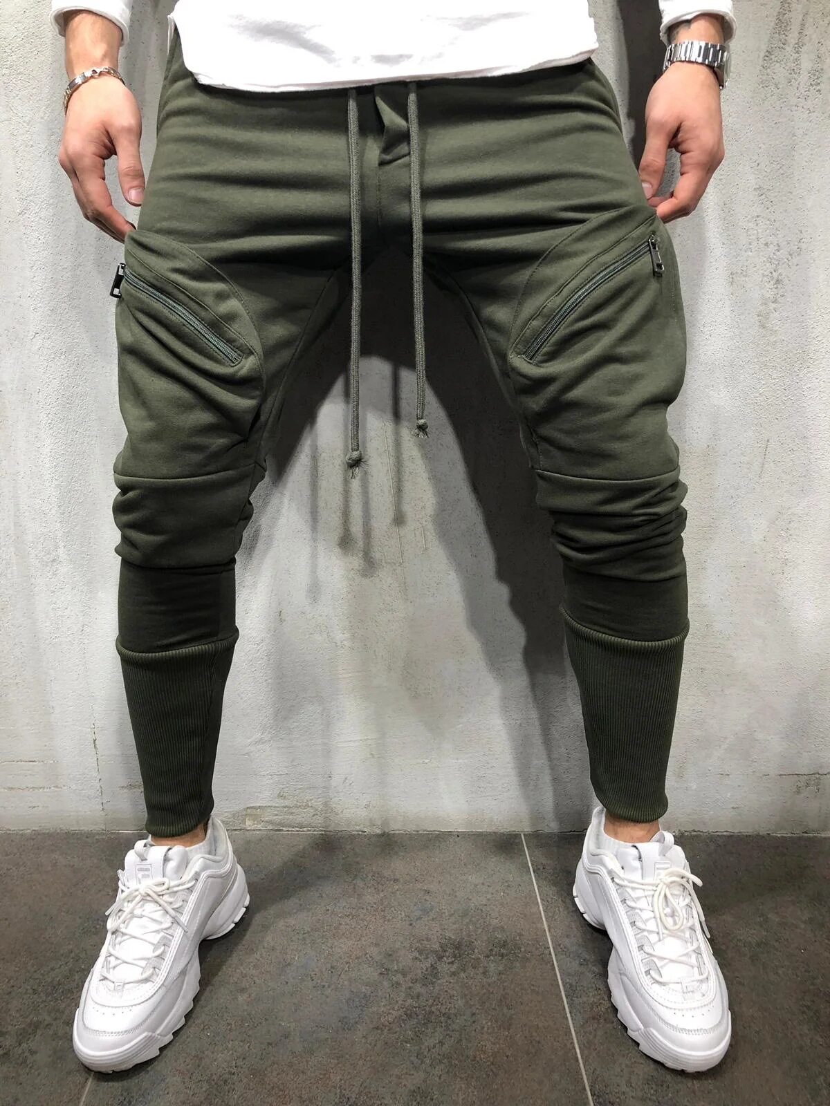 Mens Casual Sports Pants Solid Color 