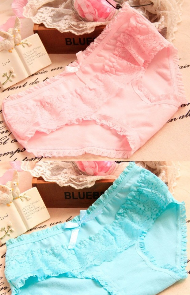 Candy Lace Bow Cotton dễ thương Đồ lót nữ quần lót lọt khe xuyên thấu