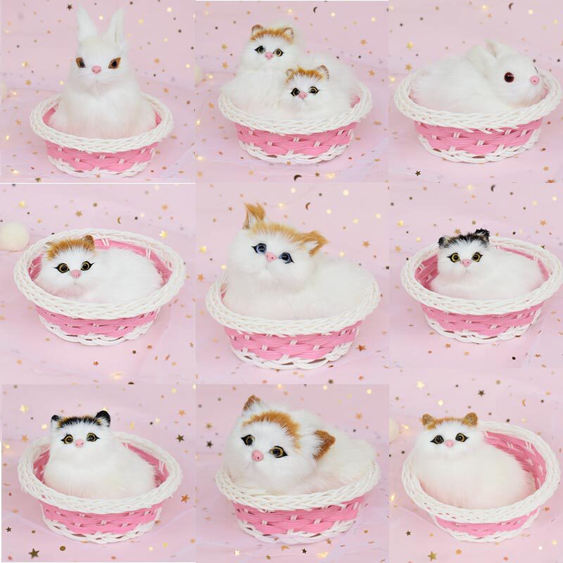 The round frame will be called simulation cat plush toy simulation dog simulation rabbit basket kitten simulation animal model doll