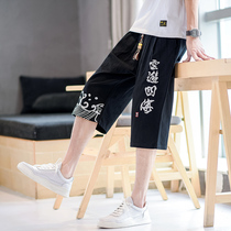 Chinese style pants mens summer thin mens Capri pants mens trend loose casual shorts boys straight middle pants