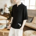 Mùa hè 2019 mới phong cách Trung Quốc quần áo nam thêu retro áo thun ngắn tay cotton và vải lanh năm điểm tay áo lanh một nửa tay áo - Áo phông dài Áo phông dài