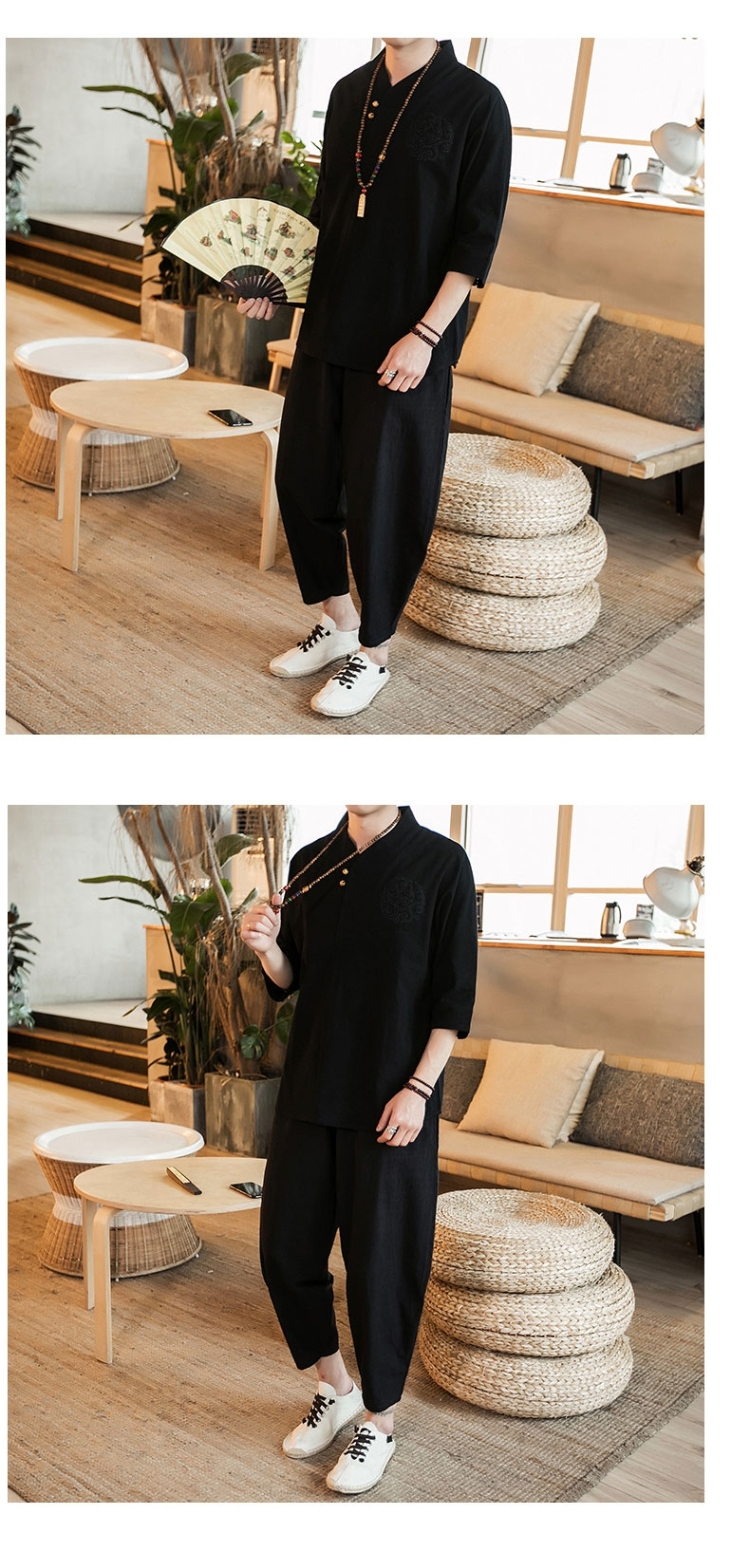 Bộ đồ mùa hè cho bé trai cá tính set đồ đẹp trai tay áo bảy điểm Áo thun nam tay ngắn 2019 quần áo nam mới - Áo phông dài áo thun nam