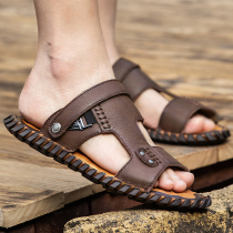 Summer mens genuine leather sandals 2022 new trendy bull leather slippers mens soft bottom non-slip sandal sandals