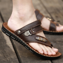 Summer 2022 new mens genuine leather sandals slippers Dual-use casual cool slippers mens anti-slip beach shoe tides