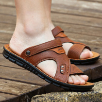 Male Sandals 2022 New Summer Outwear Sandals Men Soft Bottom Leather Sandals Thick Base Beach Shoes Non-slip Slippers