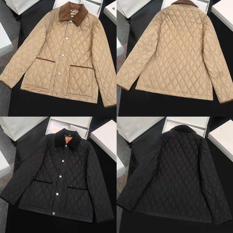 Autumn and Winter New Women's Classic Corduroy Collar Quilted Nylon Jacket B-Brand Cotton Coat Versatile Casual Top