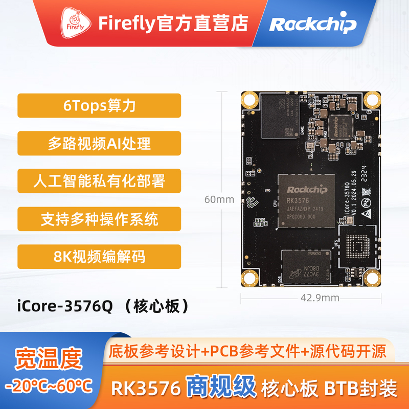 Icore-3576Q Industrial Grade Core Board 6t Calculation Aio-3576Q Development Board Aiot Processor Rk3576