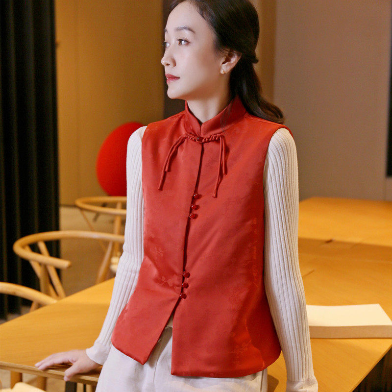 2023 autumn and winter China craze a small Machia Tang dress New Chinese women Thickened Cotton Jacquard shorts disc button Macclamp-Taobao