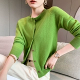 Весенний шерстяной трикотажный кардиган, короткая куртка, осенний кашемировый свитер, облегающий крой, круглый воротник