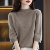 Шерстяной трикотажный кашемировый свитер, высокий воротник, осенний