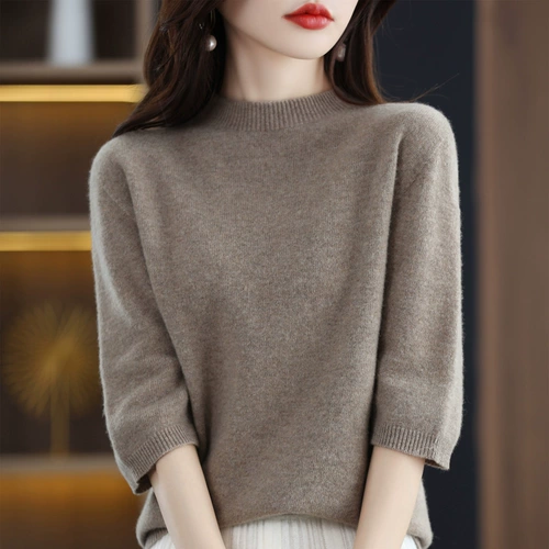 Шерстяной трикотажный кашемировый свитер, высокий воротник, осенний