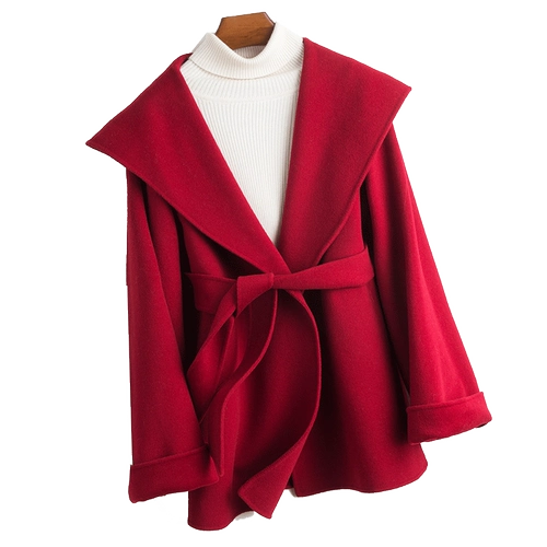 Короткое двусторонное шерстяное демисезонное кашемировое шерстяное пальто с капюшоном, подходит для подростков, увеличенная толщина