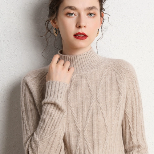 Кашемировый демисезонный свитер, трикотажное термобелье, увеличенная толщина, облегающий крой, высокий воротник