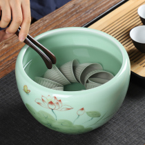 Extra large tea washing ceramic celadon fish tank washing tea slag tank washing tea cup utensils pen washing basin Water House office