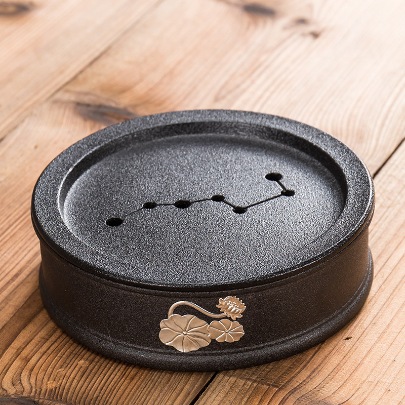 Black pot Zen-shaped dry bubble pot cushion ceramic dry plate Japanese tea cup cup tea course spare