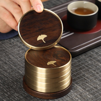 Pure copper tea cup tray black sandalwood coaster home kung fu tea set tea ceremony accessories solid wood insulation tea mat 6 pieces