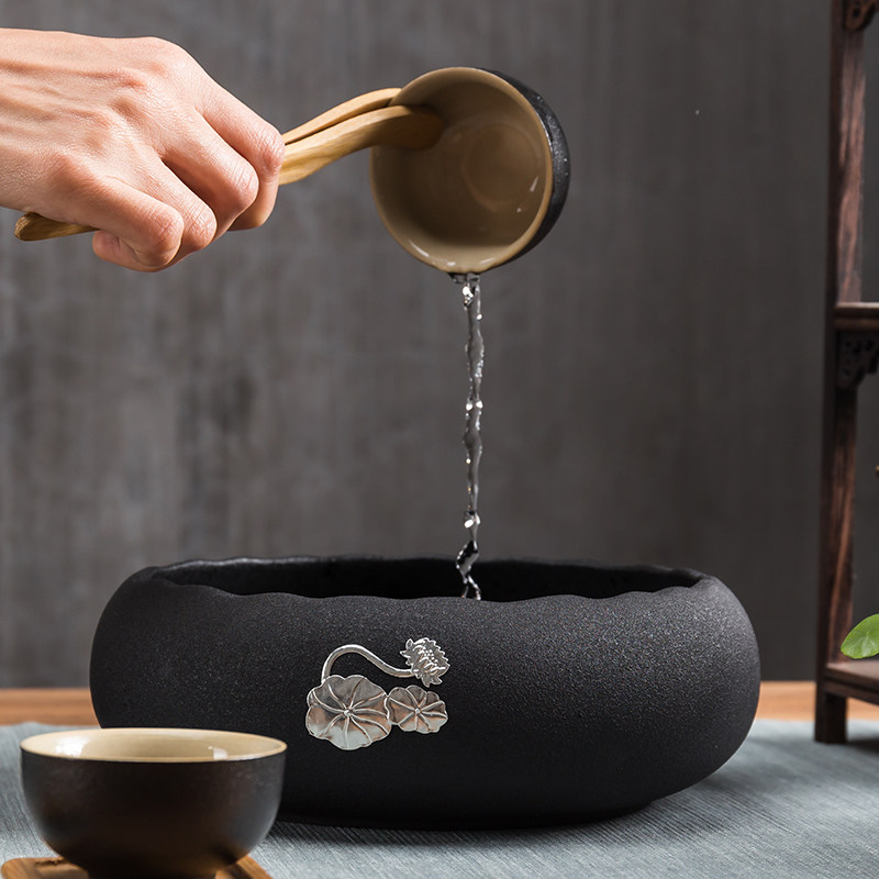 Tea wash black pottery tea wash ceramic tea wash kung fu tea accessories cup wash large coarse ceramic tea slag black water wash