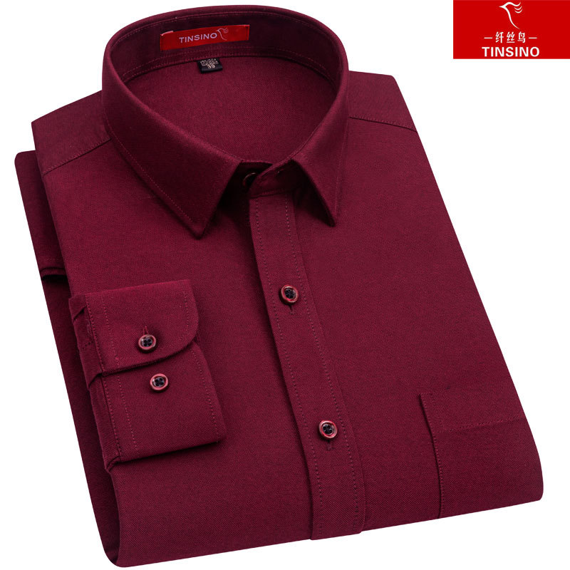 Fiber Bird All-Cotton Shirt for Men, Long-Sleeve, Burgundy, Pure Cotton, Brushed Fabric, Business Casual, Middle-Aged Dad's Outfit, Zodiac Year