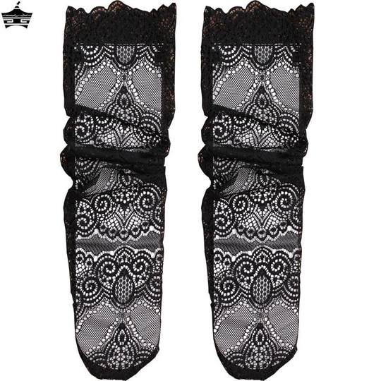 Black Lace Socks Women's Lace Japanese Style Mid-Calf Socks Sexy Korean Cute Long Pile Socks Mesh Thin Trendy Socks