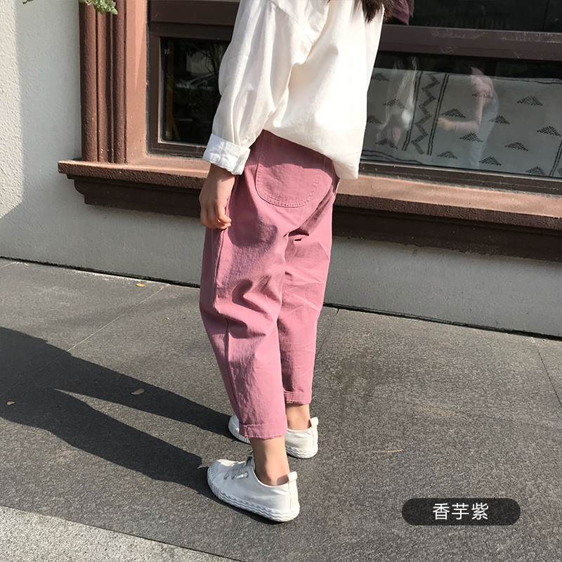 Girlpants mùa xuân ăn mặc 2019 trẻ em mới quần âu lỏng lẻo vừa trẻ em mùa xuân và mùa thu quần không khí Hàn Quốc phiên bản của trẻ em quần áo.