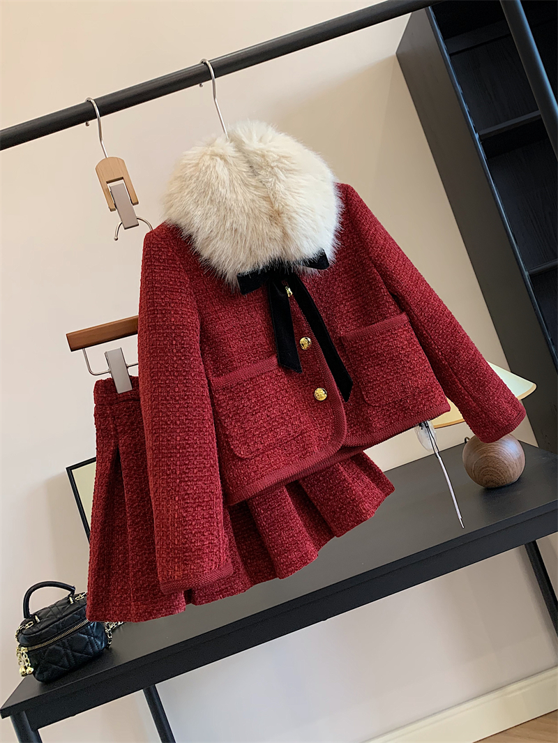 Wintertime female CUHK Scout name Yuanyan Xiaoxiang Collar Scarf with neck down liner wool Jacket Thyme Skirt Suit-Taobao