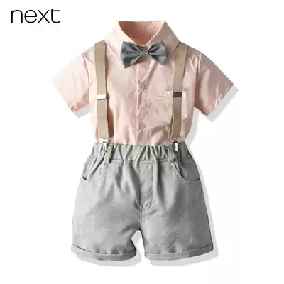British NEXT children's summer suit handsome short-sleeved shirt holding baby bag pants cotton gentleman male baby dress