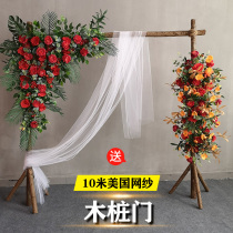 New wedding props wooden arch outdoor lawn wedding site layout forest background happy door wooden pile door