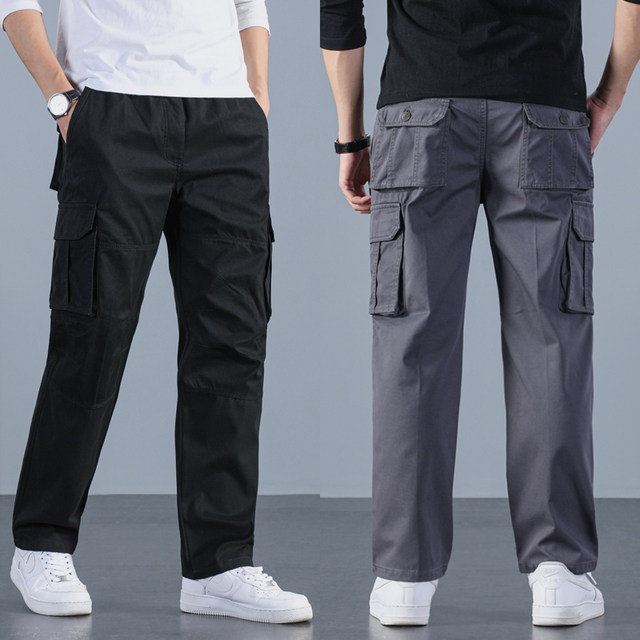 Spring and Autumn Overalls Men's Thick Men's Pants Casual Pants Loose Straight Long Pants Middle-aged and Old Men's Pure Cotton Pants Men's