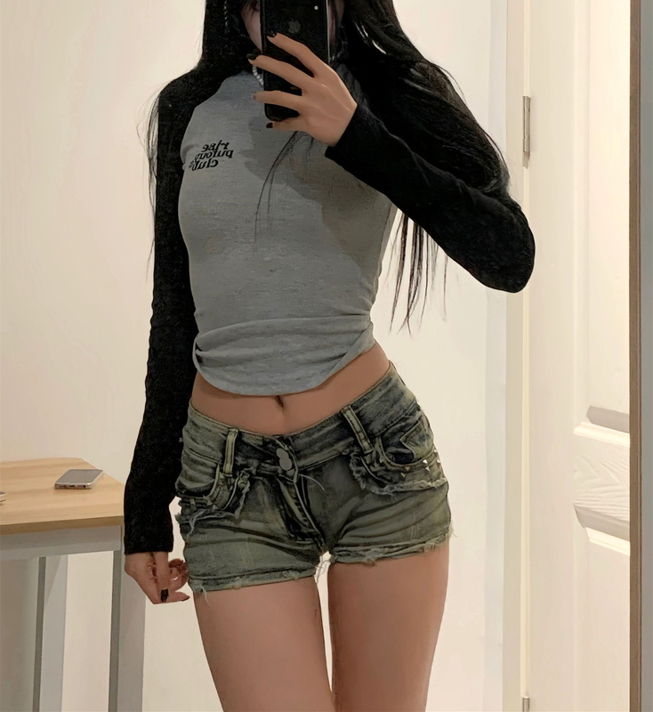 Plus-Size American-Style Spicy Girl Low-Waist Denim Ultra-Short Shorts for Women, Spring Slim-Fit Stretchy Hip-Hugging Wide-Leg Hot Pants